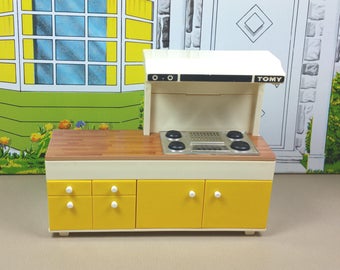 TOMY STOVE TOP with Hood, 1970's, Hard Plastic, 1:18 Lundby Scale, Smaller Homes & Garden, Vintage Dollhouse Kitchen Furniture