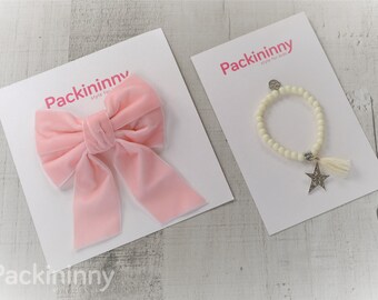 Adorable Velvet Pink Hair Bows, girl hair bows,baby hair bow, Packininny hair bow, Big hair bows, With Bead Charm Bracelet, 6 Colors to Pick