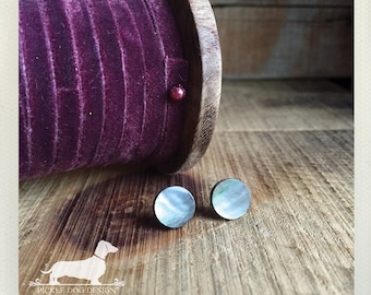 Silver Shell. Post Earrings -- (Vintage-Style, Simple, Grey, Gray, Small Studs, Shimmery, Neutral, Cute, Jewelry Under 10, Birthday Gift)
