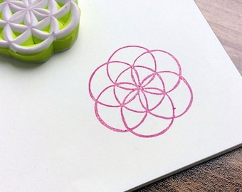 Flower of life. hand carved stamp. rubber stamp.mounted