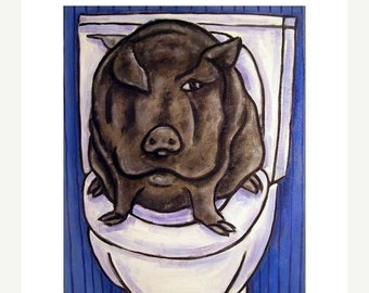 25% off Pot Belly Pig in the Bathroom Animal Art Print