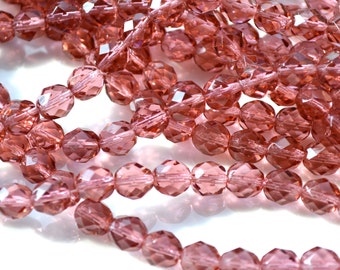 French ROse 8mm Faceted Fire Polish Beads 25