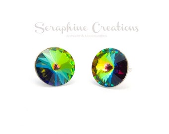 Vitrail Medium Crystal Earrings Swarovski Rivoli Green Rainbow Earrings Sparkly Bridal Bridesmaid Gift Bridal Party Bridesmaid Jewelry K010