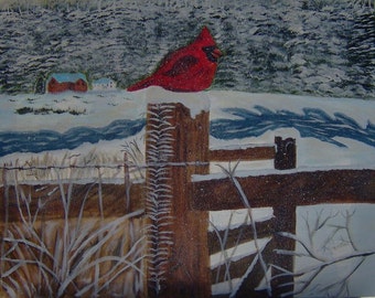 Cardinal on a Gate Post