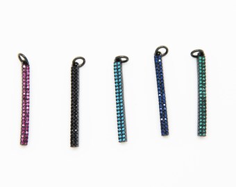 Color CZ Micro Pave 3x30mm Strip Pendant