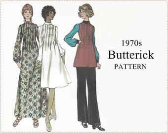 1970s Sewing Pattern - Butterick 6336 Sewing Pattern - Misses Dress, Tunic & Pants - Size 14 Bust 36 - Tucked Dress Mock Turtleneck - UNCUT