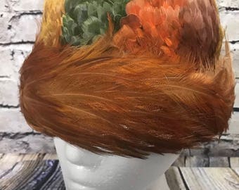 Vintage Pheasant Feather Hat Women's NY Pollack Wool
