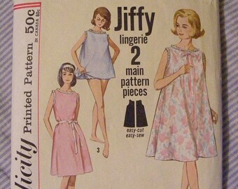 51% OFF 1960's Vintage Nightgown, Top and Panties Simplicity Sewing Pattern 5002 Size Medium Bust 34 36"