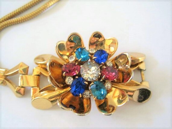 Coro Signed Bracelet, Rhinestone Multicolor, Snake Chain, Pegasus Signed