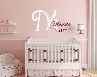 Monogram Decal | Vinyl Wall Decal | Birds and Branch | Name Decal | Nursery Wall Decal | Branch Decal | Girls Room Decor | 22550