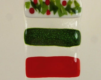 Christmas Fused Glass Light Catcher Suncatcher - Holly, Shimmering Green and Red
