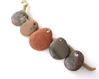 Stone Beads River Stone Beads Diy Jewelry Charms Top Drilled Natural Stones Mediterranean Beach Stone Pendants Green Brown COLOR MIX 25-35mm