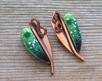 Matisse Earrings, Vintage MATISSE Copper Enamel LILY Clip Earrings, Modernist Copper Lily Jewelry, Modernist Matisse Renoir, MCM Copper