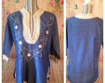 Vintage 100% Cotton Blue and White Tunic