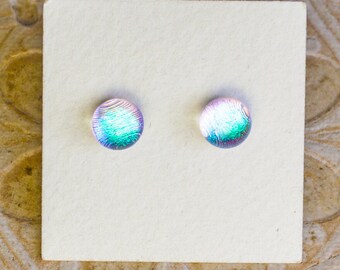 Dichroic Glass Earrings , Petite, Silver/Green DGE-1414