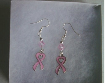 Breast Cancer Awareness Pink Ribbon Beaded Earrings