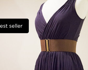 Wide brown elastic waist belt for women, handmade cinch belt for regular and plus sizes