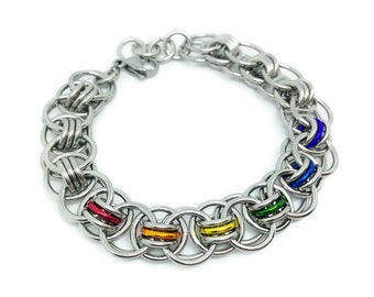 Gay Pride Jewelry, LGBT Bracelet, Gay Pride Bracelet, Rainbow Bracelet, LGBT Jewelry, Rainbow Jewelry, Chainmail Bracelet, Chainmaille, Love