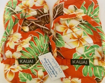 1 Set of Orange Plumeria Tropical Flower Print Slipper Mops