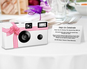 10 cameras -Beautiful Pink Ribbon Disposable Cameras-24 exp Fuji color film with flash -- PERSONALIZE - wedding camera, Birthday, (F50440)