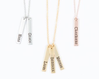 Mommy Necklace - Baby Name Vertical Bar Necklace - Personalized Bar Necklace - Gold, Rose Gold, Silver Bar Necklace, Mom Grandma Necklace