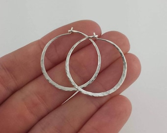 Hammered Silver Hoop Earrings, 18 Gauge, Thick Sterling Silver Hoops, Gift for Her, Hammered Earrings, Mothers Day Gift Graduation