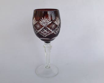 Bohemian Cut to Clear Blood Red Stunning Wine Hawk