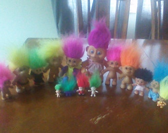 Huge Lot of 15 Vintage Troll Dolls, Russ, Dam, Treasure Trolls, Mini Trolls