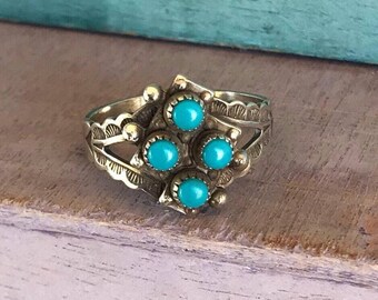 Size 7 Navajo Sleeping Beauty Turquoise Sterling Silver Native American Indian Ring 3g