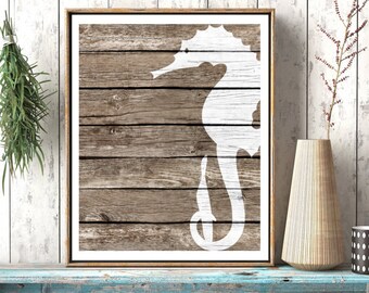 Seahorse Wall Decor Art - Beach Wall Art, Rustic Nautical Wall decor, Sea Life art Nautical Nursery Art Nautical Bathroom Decor, Coastal Art
