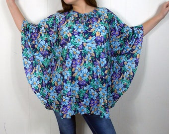 Mr. Remo NOS Pleated Floral Fan Top Blouse 70's 80's Hippie One Size