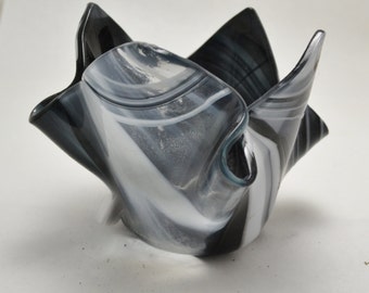 Black and White Fused Glass Candle holder
