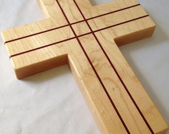 Maple cross with purpleheart inlay, Cross, Wood cross, Maple cross, Inlay cross, Christian Decor, Religious Decor, Wooden Cross,