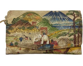 1920s Hand Painted Leather, Japanese Purse