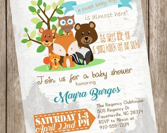Woodland Creatures Baby Shower Printable Invitation