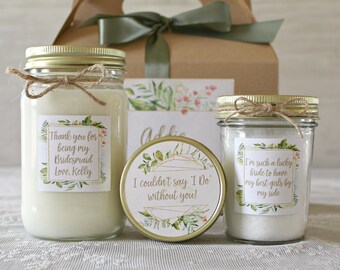 Thank you Bridesmaid Gift Set / Spa Gift Set / Candle Gift Set / Personalized Bridesmaid's Gift / Bath Salt / Sugar Scrub / Greenery Wedding