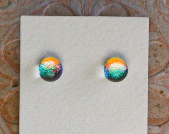 Dichroic Glass Earrings , Petite, Red/Golden/Green DGE-1381