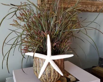 Floral Arrangement in Bamboo-style Metal Pot with Starfish Accent