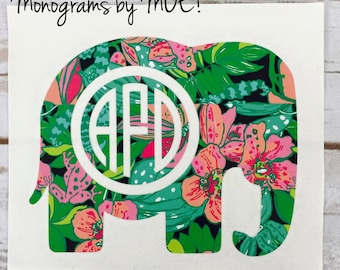 Lilly Pulitzer Elephant Monogram decal / Elephant Monogram Car decal / Yeti decal / Laptop decal / Tumbler Decal