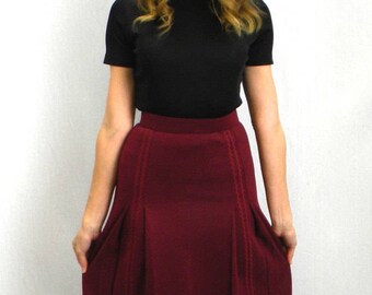 60s Burgundy Wool Skirt | A-Line Red Skirt | Preppy Skirt | Extra Small
