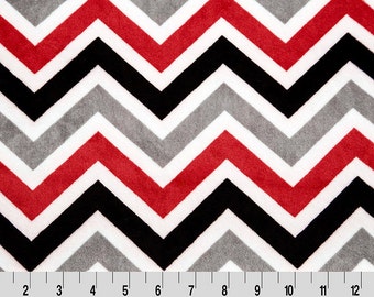 Smooth Minky with Chevron in Black, Grey and Red. Shannon Fabrics Quality Cuddle Minky Fabric by the yard