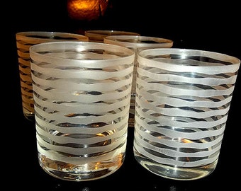 SALE...Horizontal Frosted Rocks / Low Ball Glasses