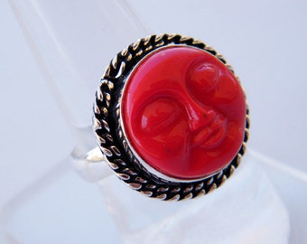 Carved Face Ring - Silver Plated Ring - Moon Face Carving Handmade Ring