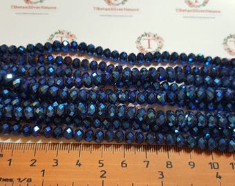 1 strand of 6x4mm Faceted Rondelle Cobalt Blue metallic finish Chinese Crystal