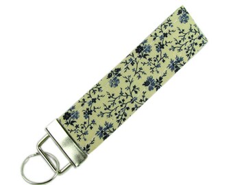 Key Chain / Key Fob Blue Toile With Optional Initials
