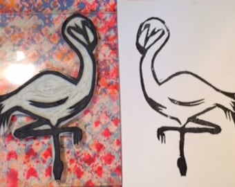 Hand carved Flamingo rubber stamp