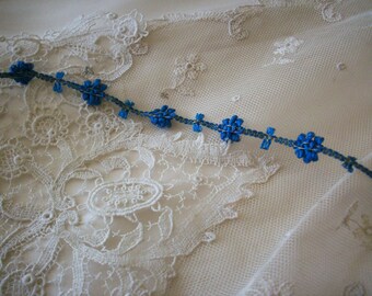 rare antique authentic ribbon work silk and metal Garland