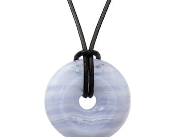 Donut pi-Chinese 30mm - blue chalcedony pendant necklace