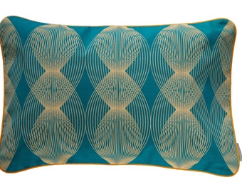 Pillow cover graphic lines, petrol/apricot, 60 x 40 cm (without filling)
