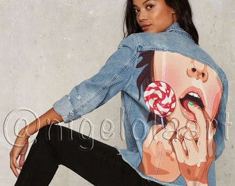 Hand painted jacket Jean jacket Jacket Pop art. Jacket with painting Painted denim jacket Painted jeans, Painted jacket Men jacket Woman